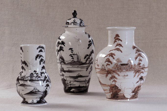 Grace vase in Black, Wigstand vase in Black and Chimney vase in Sepia